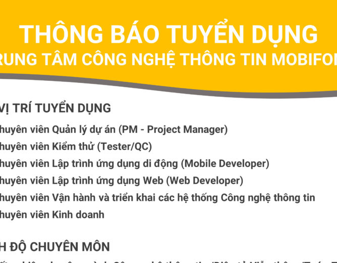 Trung tâm Công nghệ Thông tin MobiFone thông báo tuyển dụng