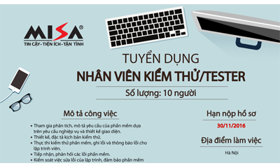 Tuyển dụng: Công ty cổ phần Misa tuyển dụng nhân viên kiểm thử/Tester