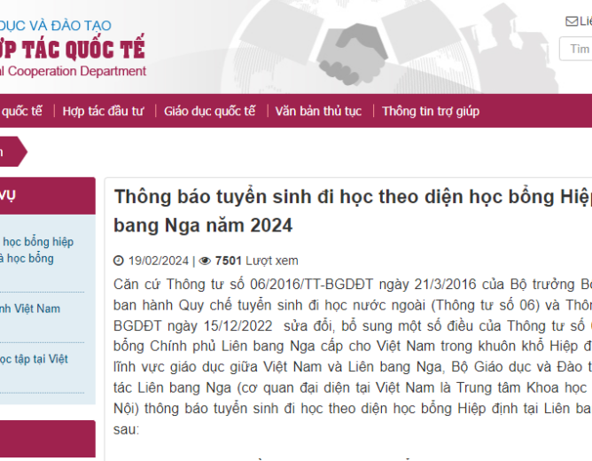 [THÔNG BÁO] Tuyển sinh đi học tại Liên Bang Nga năm 2024