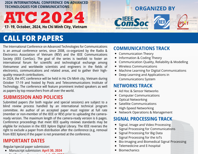 [THÔNG BÁO MỜI VIẾT BÀI]Hội nghị khoa học quốc tế về các Công nghệ Truyền thông tiên tiến (International Conference on Advanced Technologies for Communications – ATC)