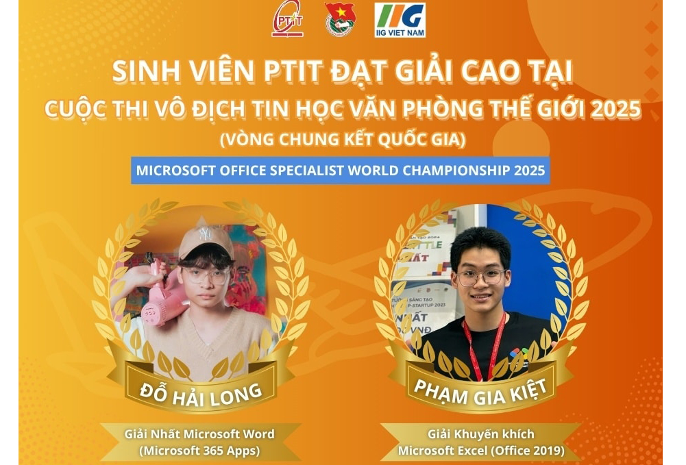 Sinh viên PTIT đạt Giải Nhất Quốc gia vào Cuộc thi Vô địch Tin học Văn phòng Thế giới MOS World Championship 2025