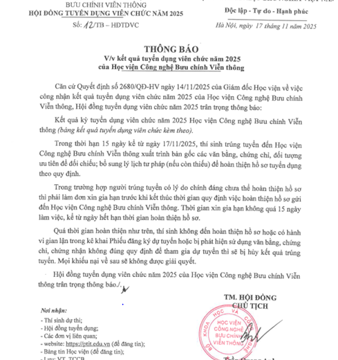 Thông báo Kết quả Tuyển dụng Viên chức 2025