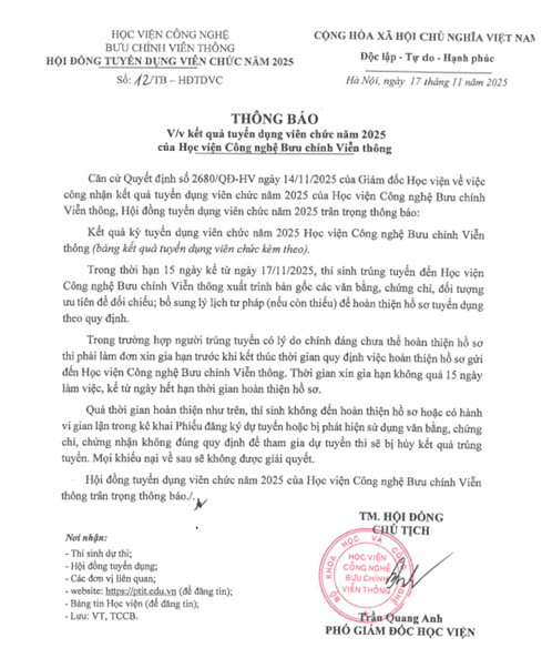 Thông báo Kết quả Tuyển dụng Viên chức 2025