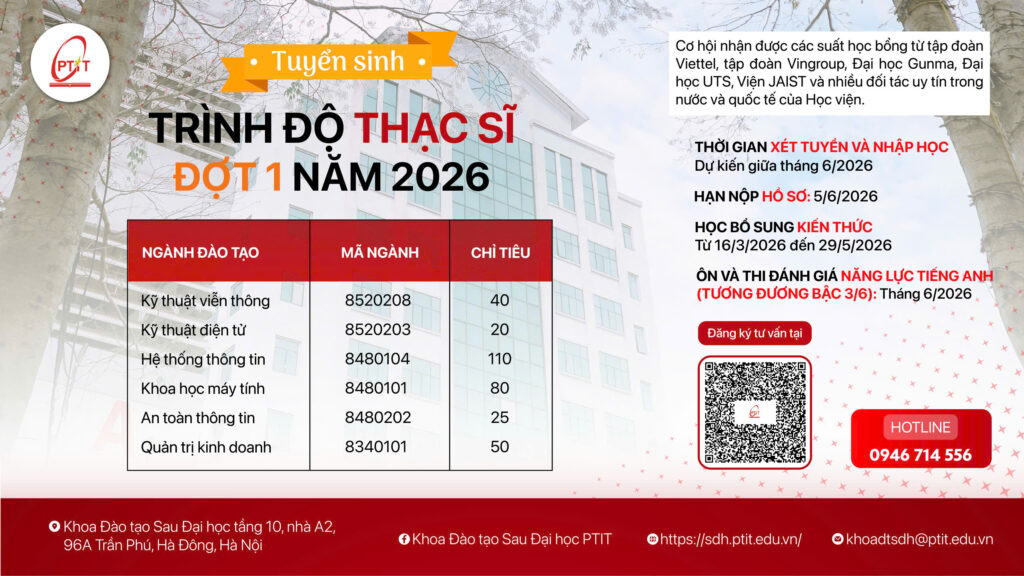 THÔNG BÁO TUYỂN SINH TRÌNH ĐỘ THẠC SĨ ĐỢT 1 NĂM 2026