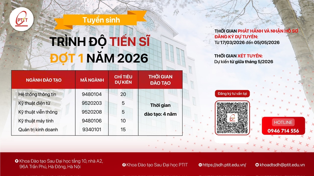 THÔNG BÁO TUYỂN SINH TRÌNH ĐỘ TIẾN SĨ ĐỢT 1 NĂM 2026