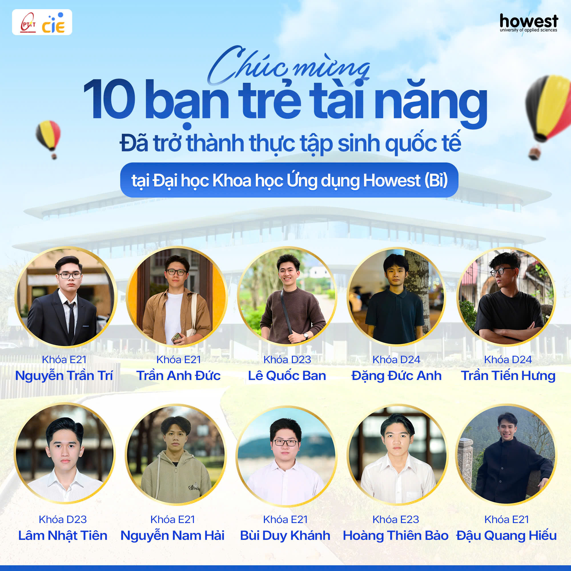 10 sinh viên PTIT tham gia chương trình thực tập ngắn hạn tại Đại học Khoa học Ứng dụng Howest, Vương quốc Bỉ