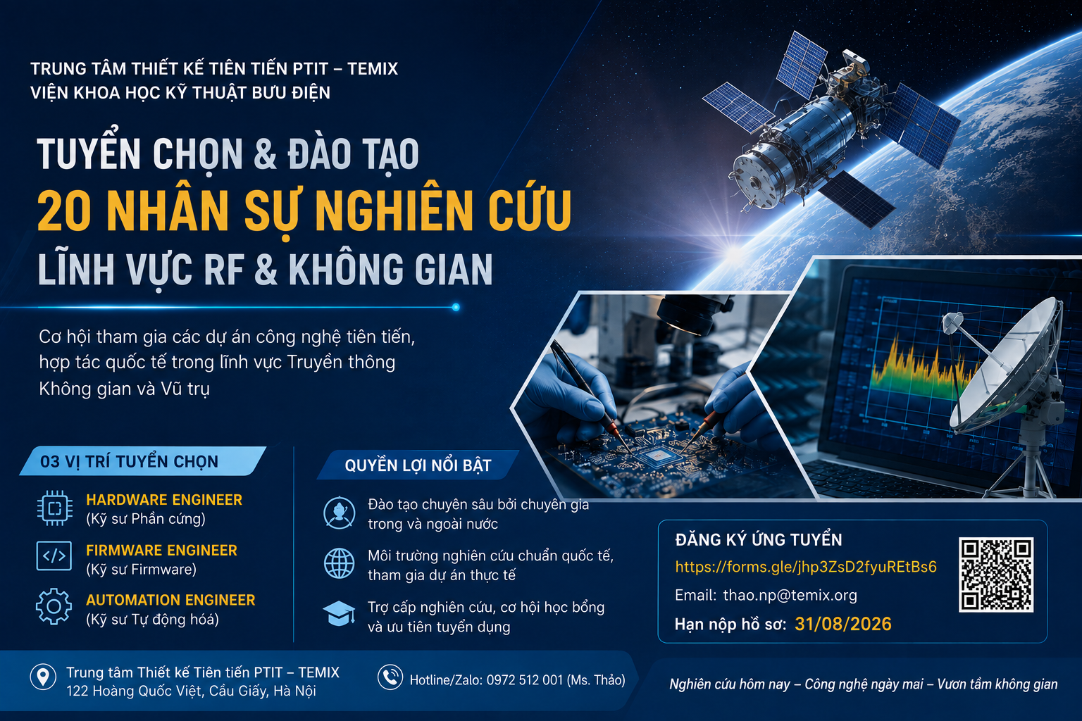PTIT – TEMIX tuyển chọn 20 nhân sự nghiên cứu lĩnh vực RF và Công nghệ Không gian