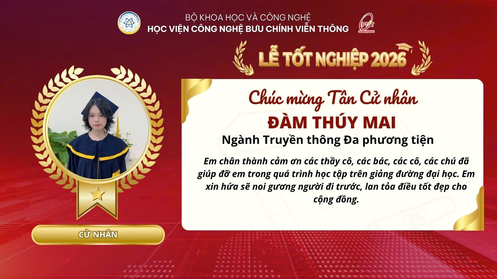 Từ cô học trò vùng biên đến tân cử nhân PTIT: Hành trình của nghị lực, yêu thương và khát vọng